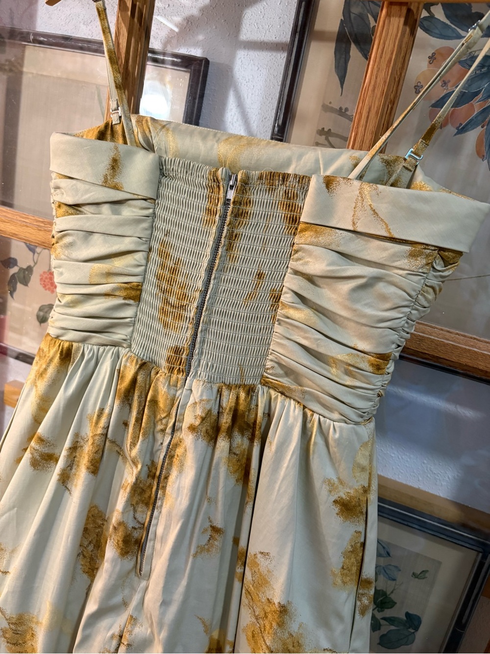 Reformation Kastoria Floral Gown in Pale Sage and Mustard - Picture 5 of 9